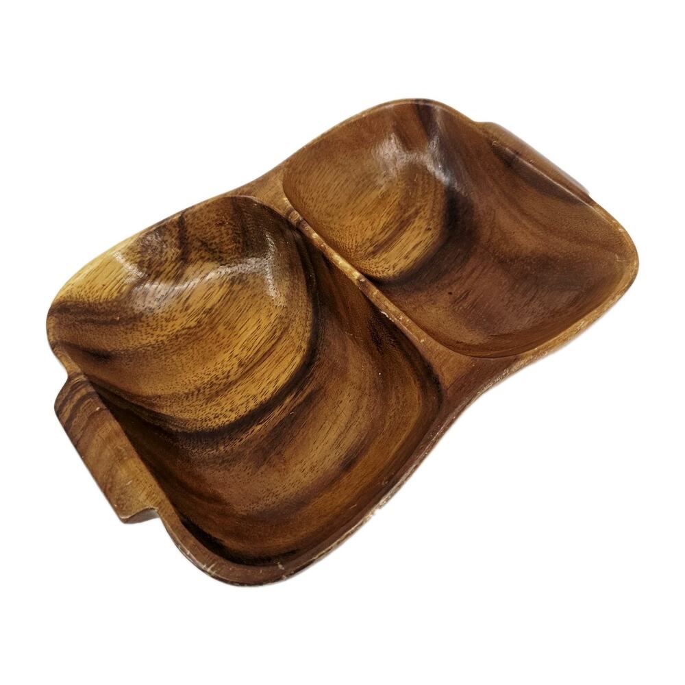 Waikiki Woods 2 Section Tray Monkey Pod Wood Made In Hawaii Vintage Retro Rare!